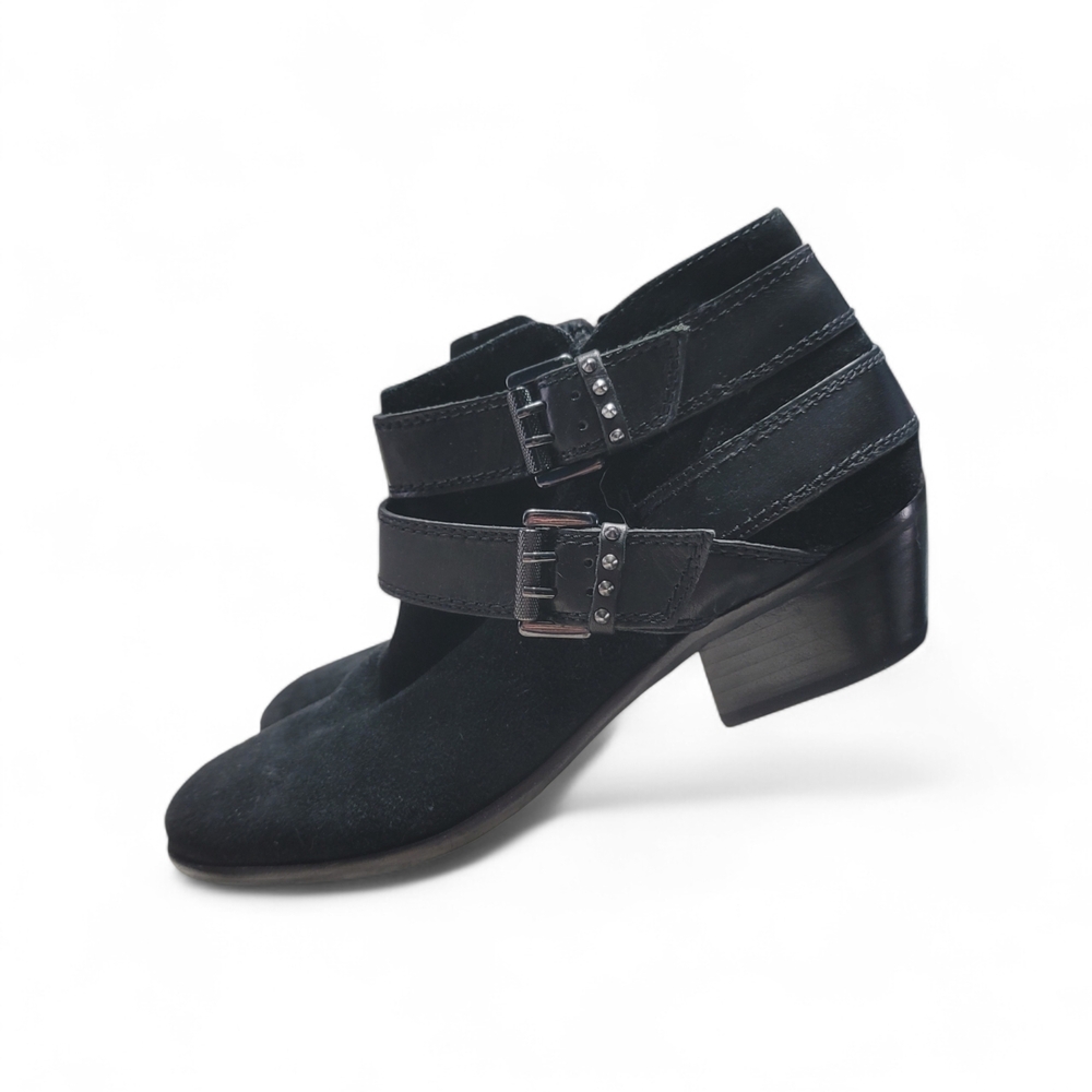 Sam Edelman Black Suede Ankle Moto Booties with Buckle Straps Size 8M